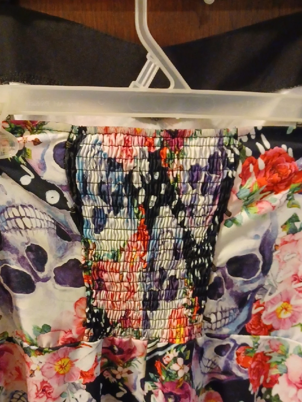 Floral Skull Fit-and-Flare Dress in Black with Pink & Blue Flowers Size XXL - Picture 9 of 14